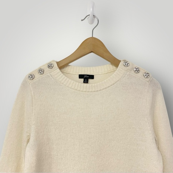 J. Crew Crewneck sweater with jeweled buttons Cream Sz S - Picture 2 of 10